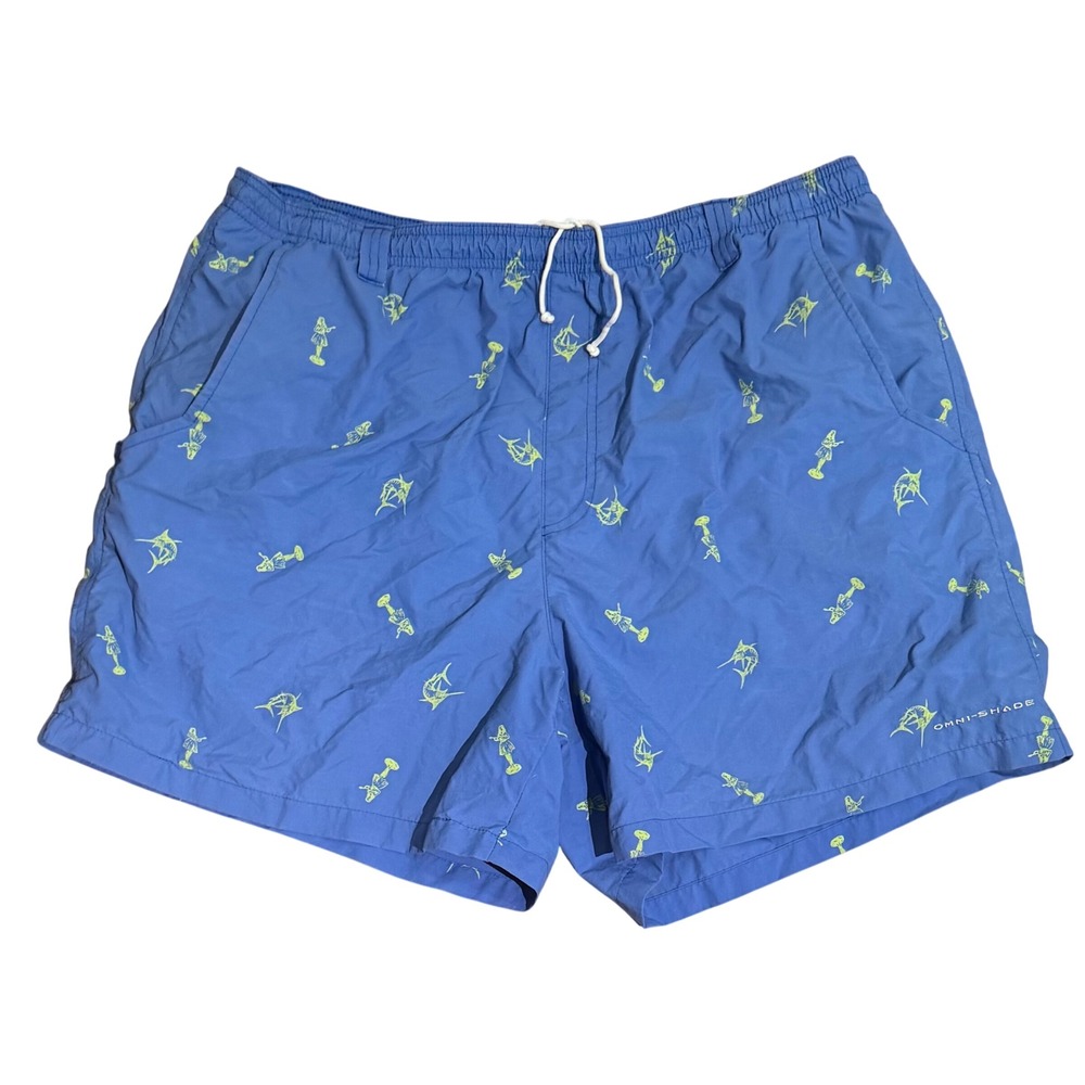 Columbia PFG Fishing/ Swim Shorts Blue Marlin Hula Mens trunks XL 6in